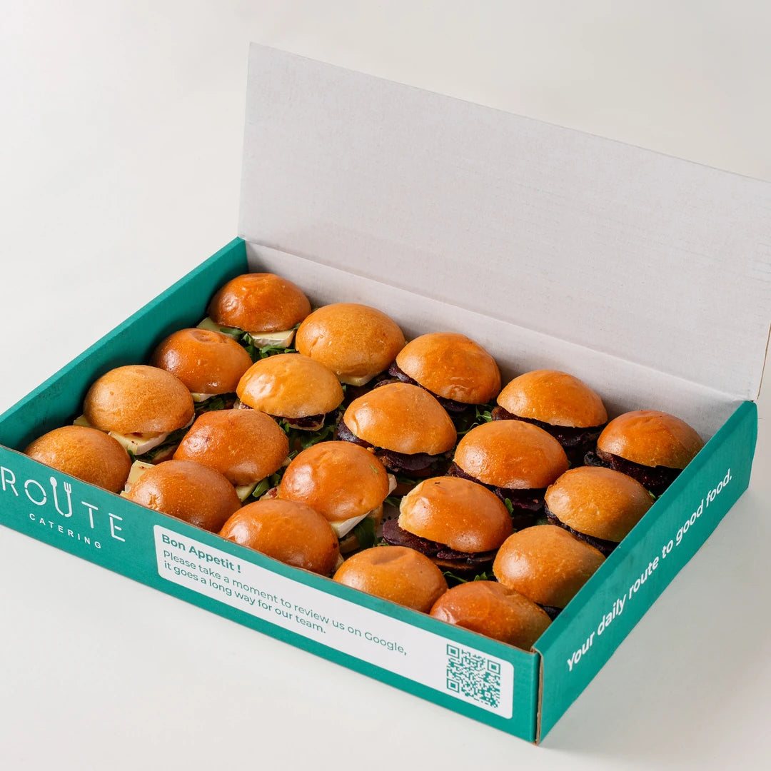 Vegetarian Mini Christmas Sandwich Platter delivery box opened - Route Catering