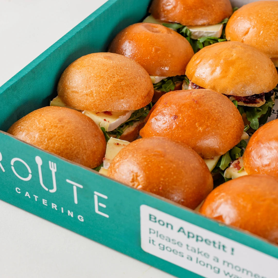 Vegetarian mini Christmas sandwich rolls packed in the Route Catering box