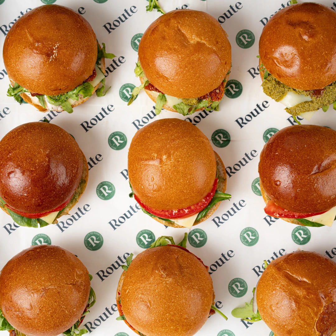 Vegetarian mini sandwich with pesto and mozzarella, Route Catering London