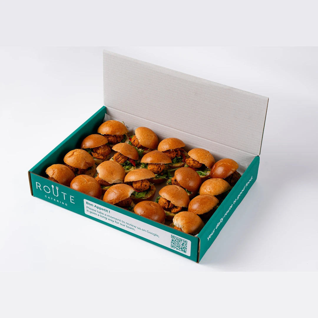 Vegetarian slider platter, 20 per platter, corporate catering London, Route Catering
